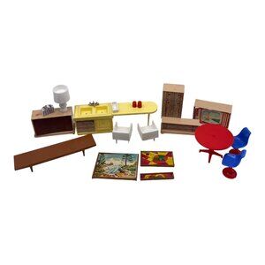 Vintage Irwin Dollhouse MCM Mixed Lot Furniture Table TV Sink Wall Hangings